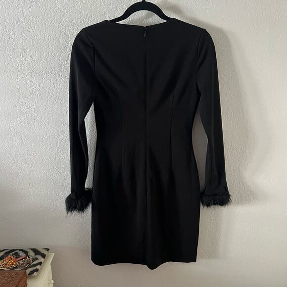 One33 Social Black Asymmetric Faux Fur-Trimmed Crepe Mini Dress - Picture 9 of 9